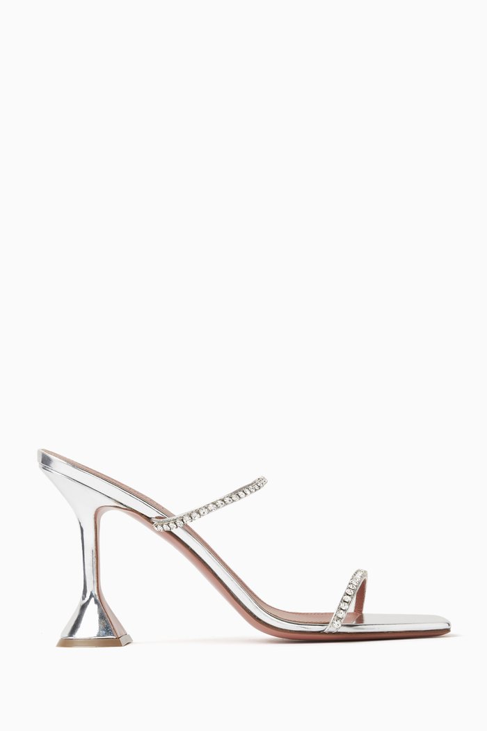 

Gilda 95 Crystal-embellished Mule Sandals in Mirror Leather, Silver