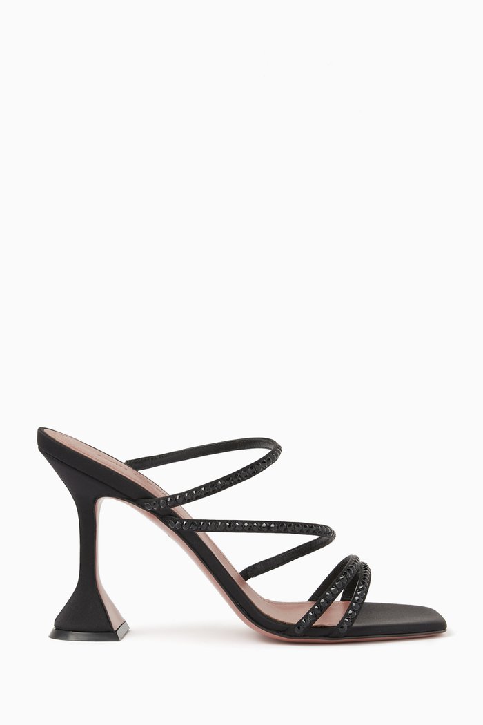 Naima 95 Crystal Mule Sandals in Satin, Black