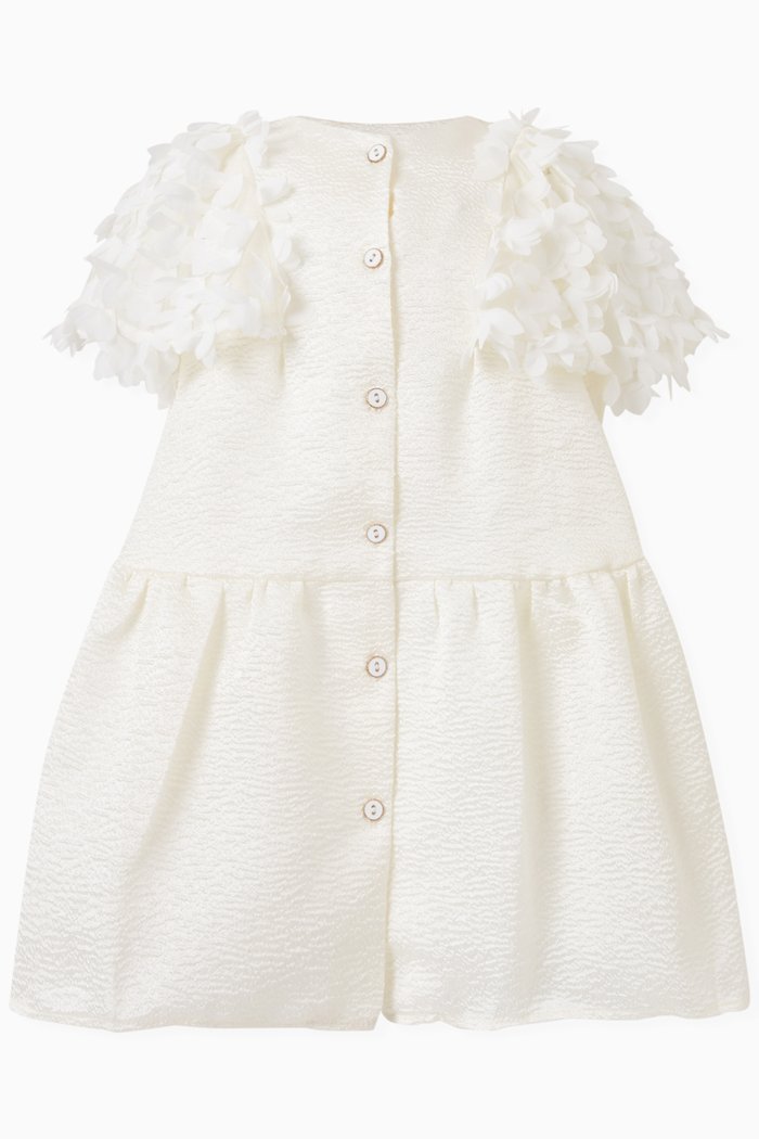 Floral Draped Sleeve Dress, Neutral