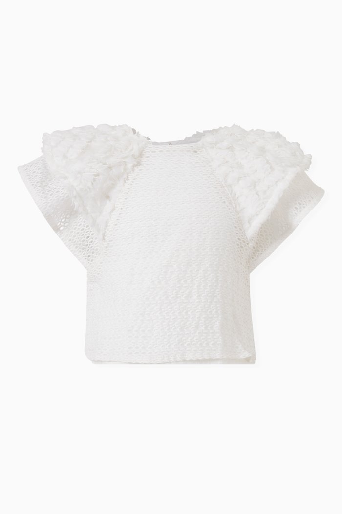 

Textured Ruffle Sleeve Top, White