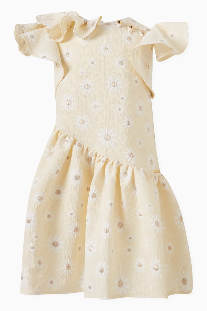 

Floral Print Ruffle Dress, Neutral