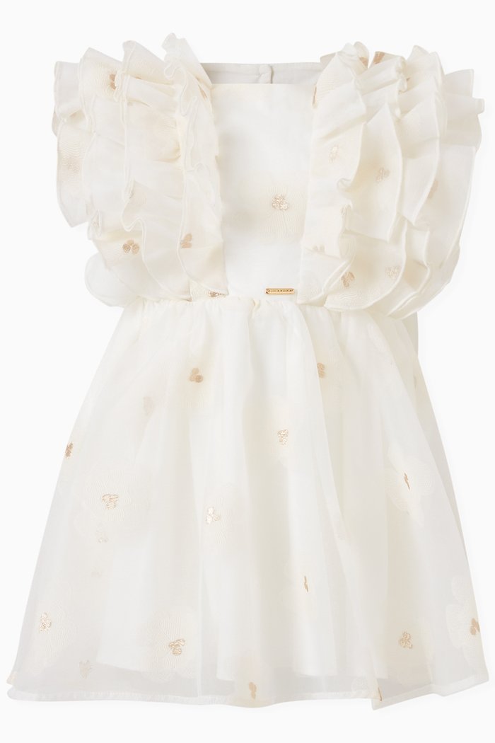 

Heart Print Ruffle Dress, Neutral