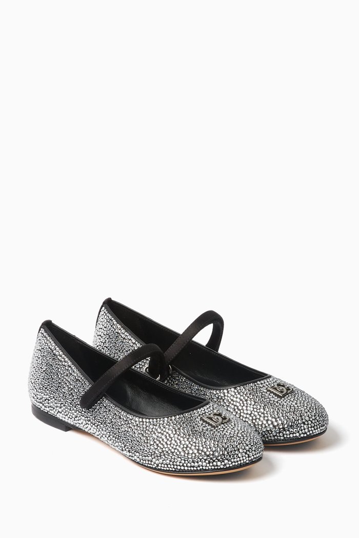 Rhinestone-embellished Ballet Flats in Satin, Silver
