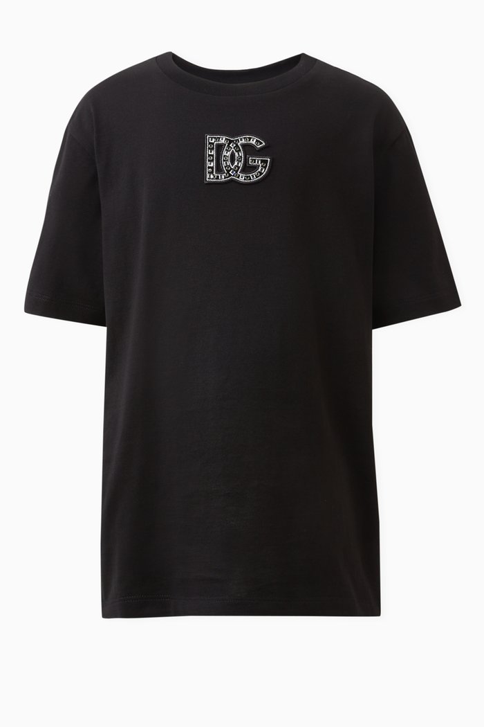 Embellished Logo T-shirt in Cotton-jersey, Black