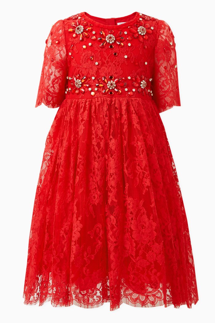 

Embellished Dress in Chantily Lace, Red