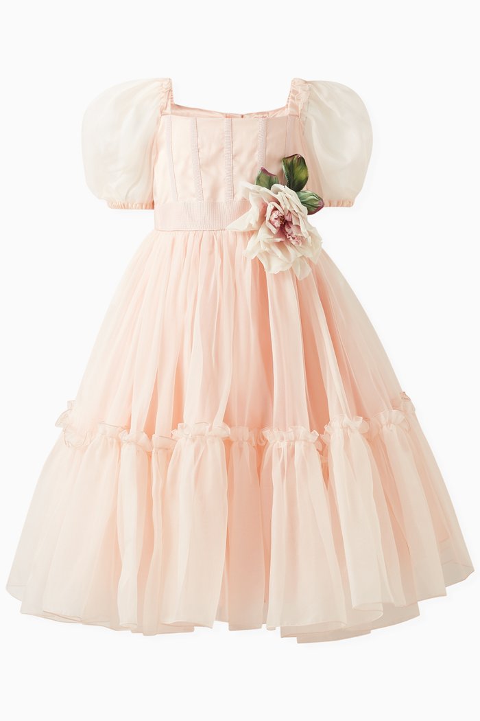 

Floral Ruffle Dress in Silk-organza, Neutral