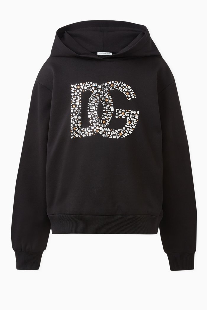 

Embellished Logo Hoodie in Cotton-jersey, Black