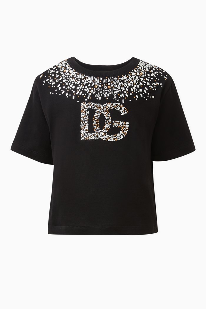 

Embellished Logo T-shirt in Cotton-jersey, Black