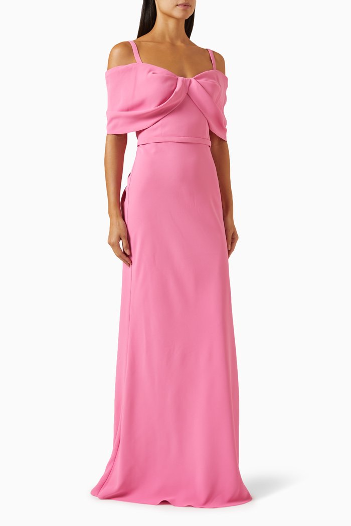 

Ruffle Bow Maxi Dress in Crepe, Pink