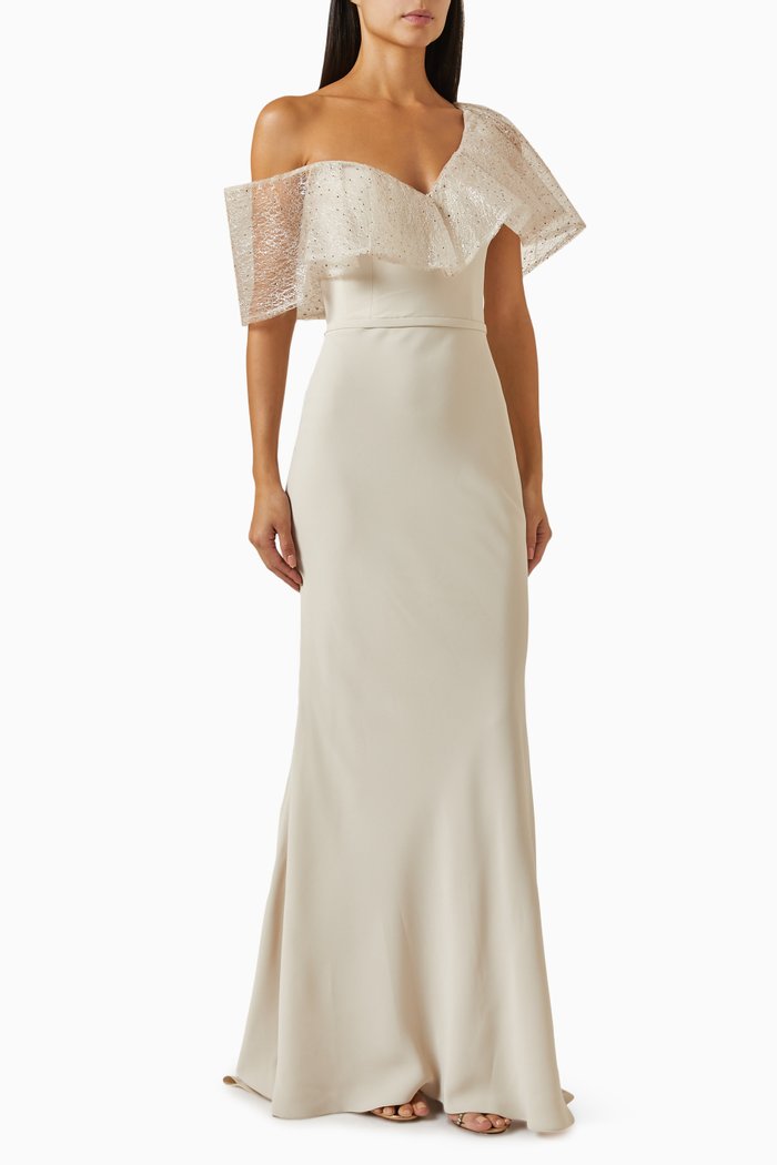 

Asymmetric Maxi Dress in Crepe, Gold