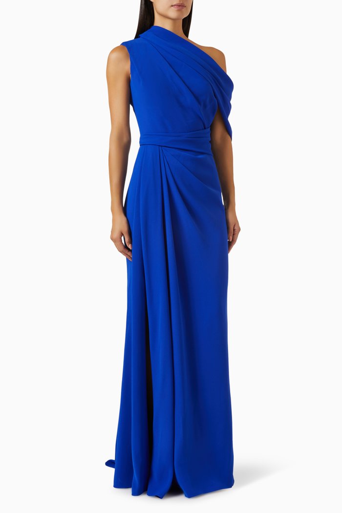 

Draped Off-shoulder Maxi Dress in Crepe, Blue