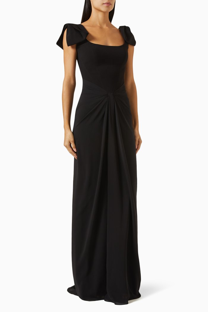 

Corset Draped Maxi Dress in Crepe, Black