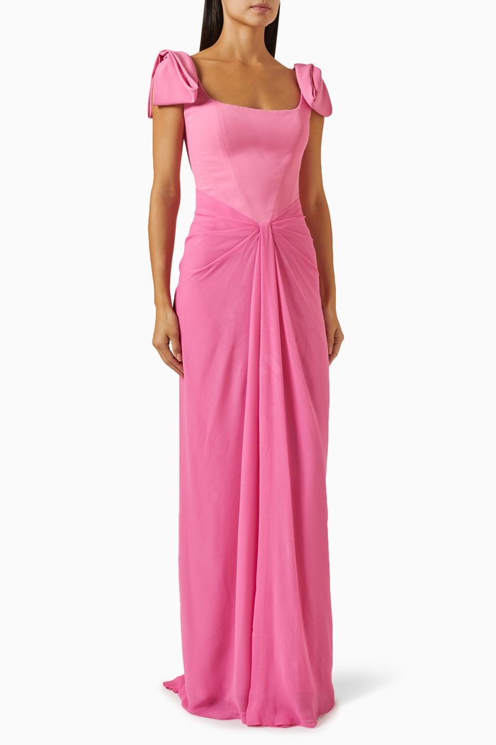

Corset Draped Maxi Dress in Crepe, Pink