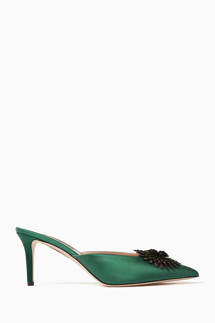 

Neptune 70 Embellished Mules in Satin, Green