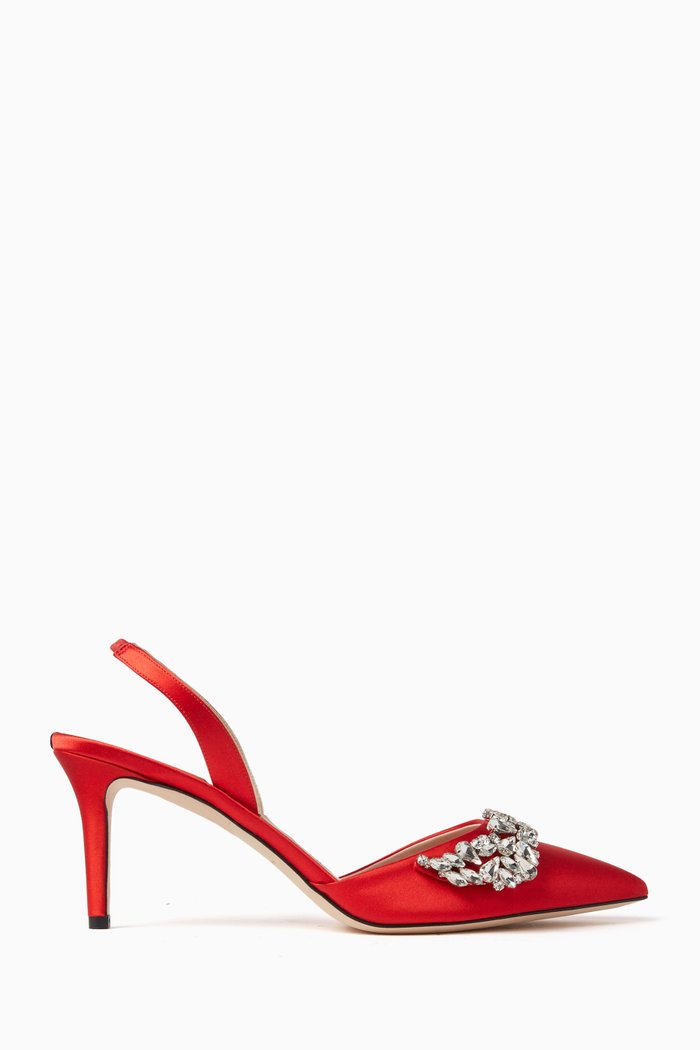 

Frieze 70 Crystal-embellished Slingback Pumps in Satin, Red