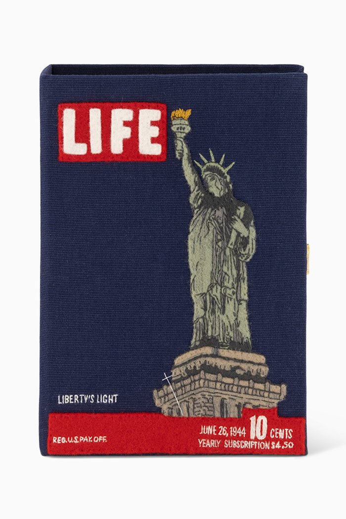

Life Liberty Book Clutch in Silk & Felt, Blue