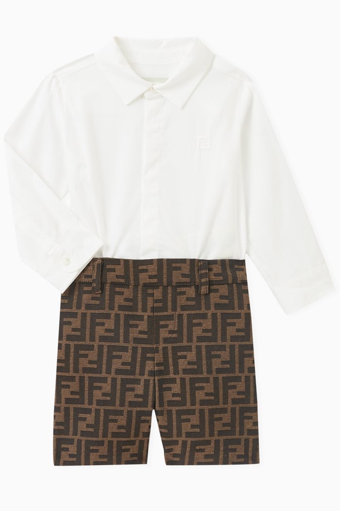 

FF Logo Shirt Romper, Brown