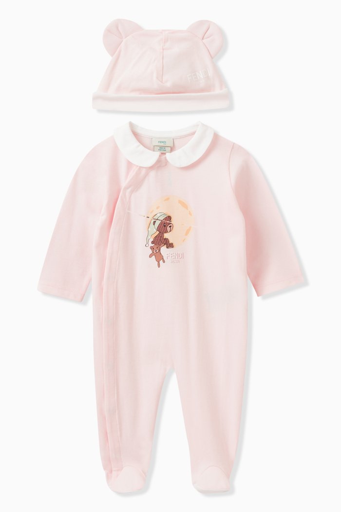 

Printed Sleepsuit Set in Cotton, Pink