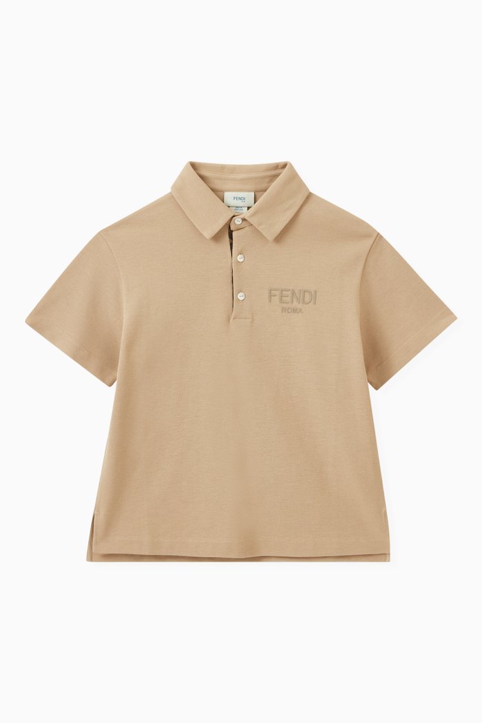 Embroidered Logo Polo Shirt in Cotton, Neutral