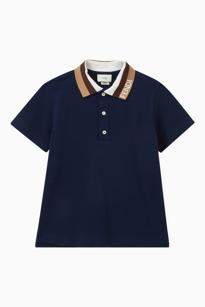 

Contrasting Collar Polo Shirt in Cotton, Blue