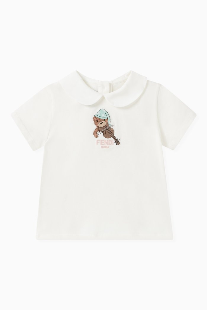 

Bear Embroidery T-shirt in Cotton, White