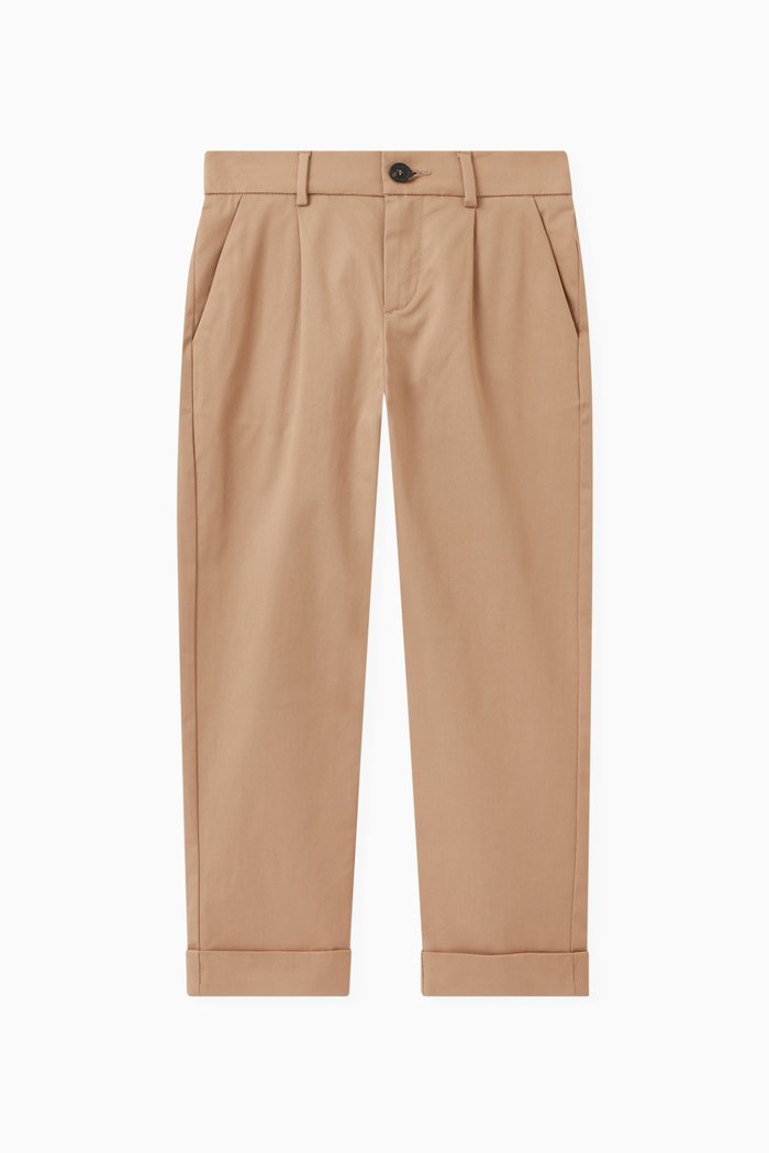 Pleated Logo Pants in Cotton Gabardine, Neutral