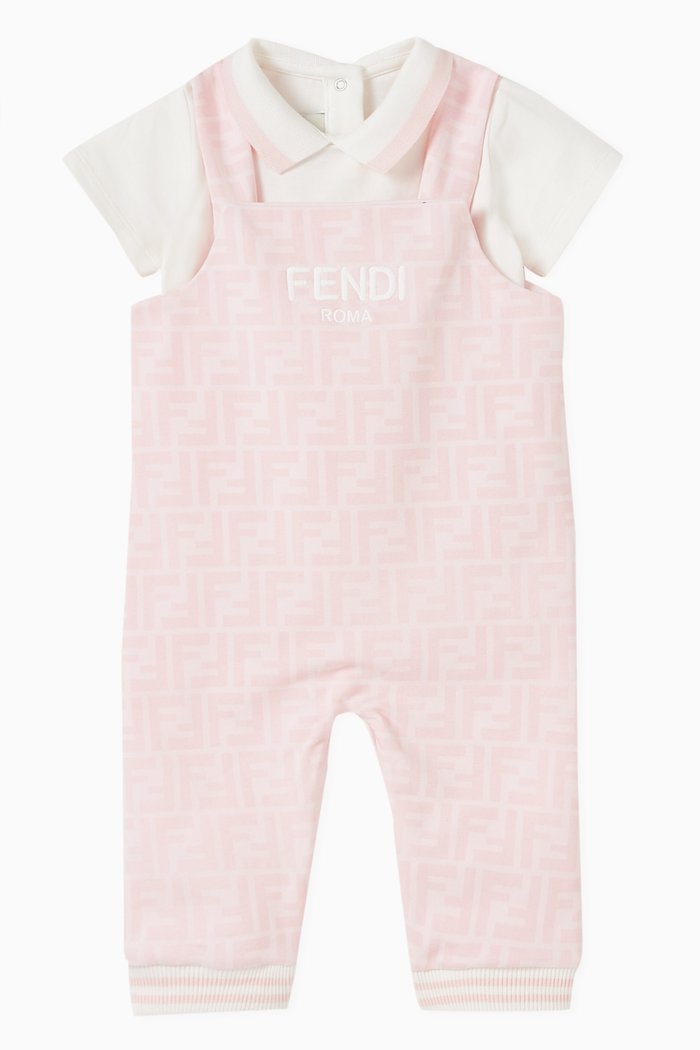 

Logo Bodysuit & Overall Set in Fleece, Pink