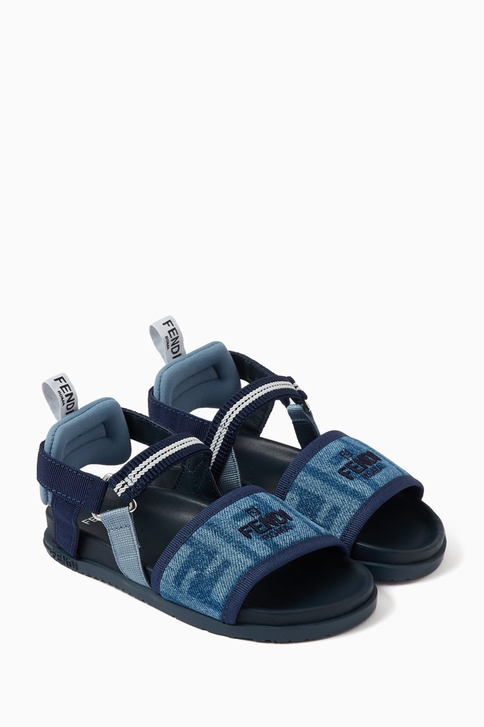 Monogram Logo Sandals in Polyamide & Cotton, Blue