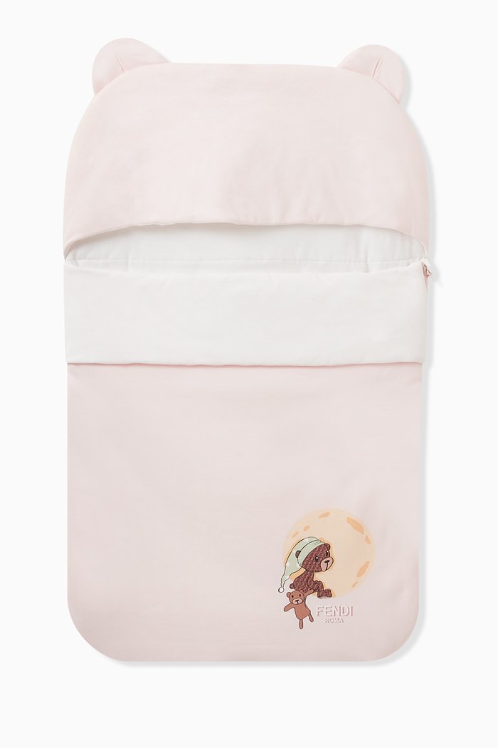 

Teddy-print Sleeping Bag in Cotton, Pink