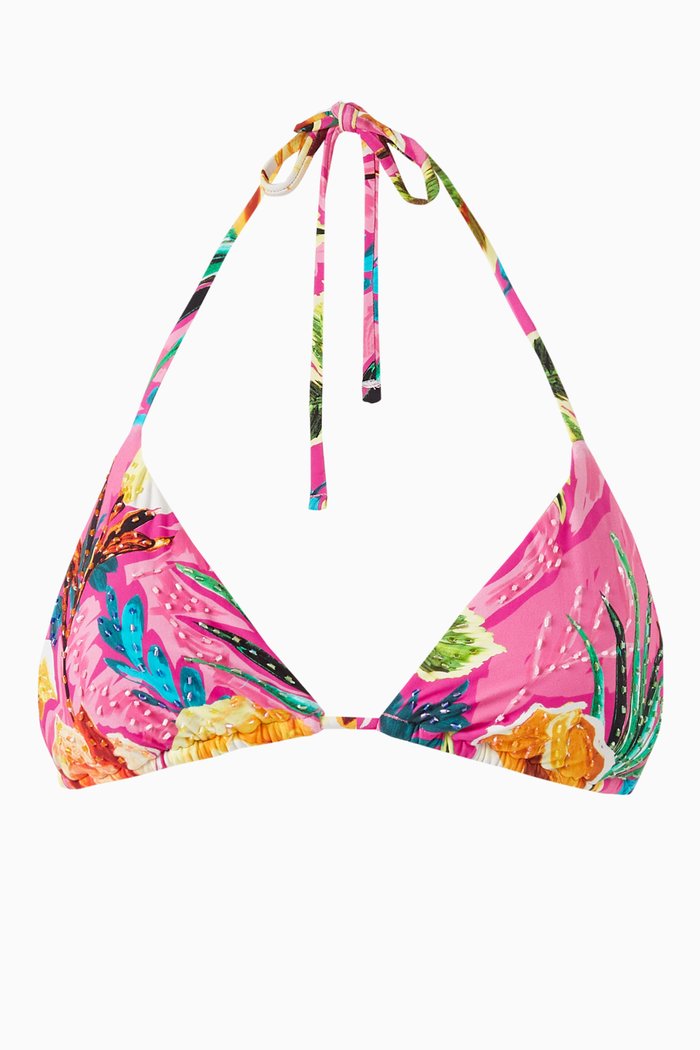 

Embroidered Tri Bikini Top, Multicolour