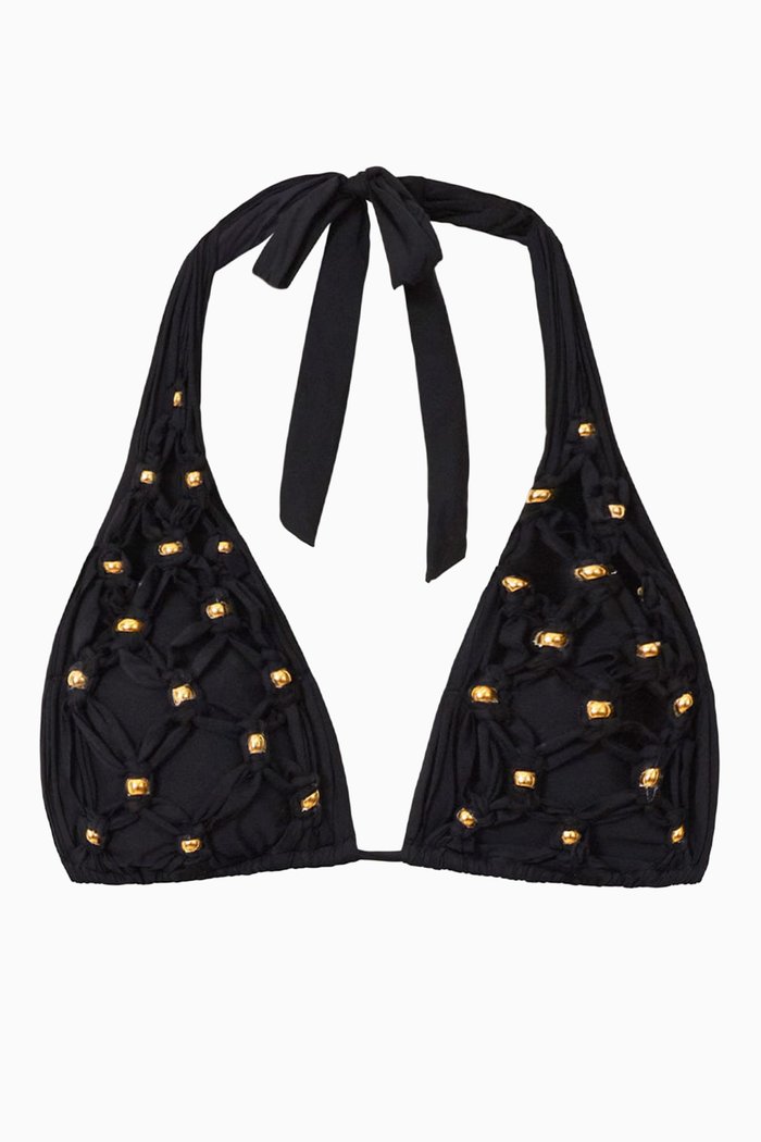 

Brynn Beaded Halterneck Bikini Top, Black