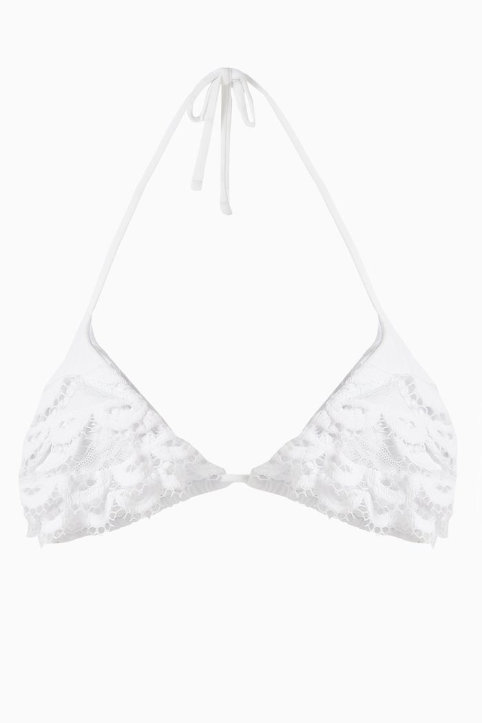 

Ruffle Bikini Top in Lace, White