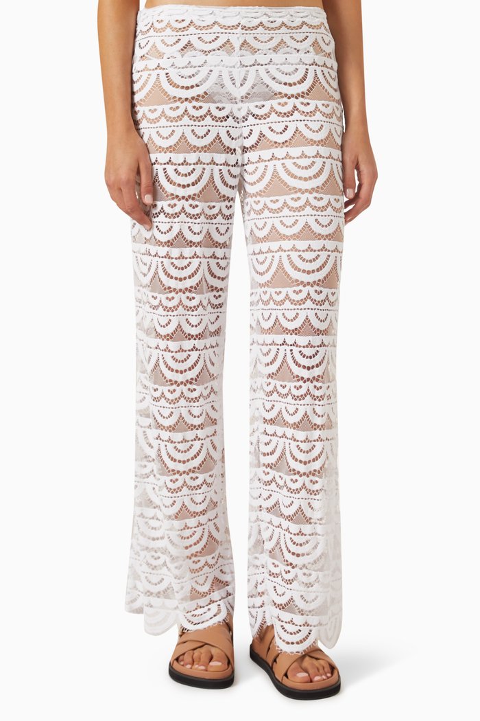 

High-waist Pants in Lace, White