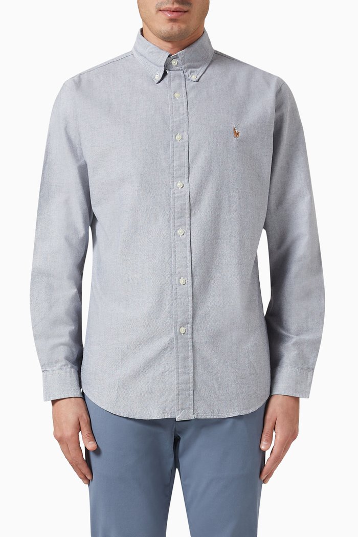 

Embroidered Logo Sport Shirt in Cotton, Grey