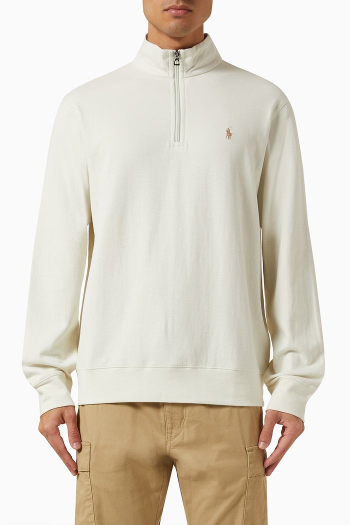 

Logo Quarter-zip Sweatshirt in Cotton Blend Knit, Neutral