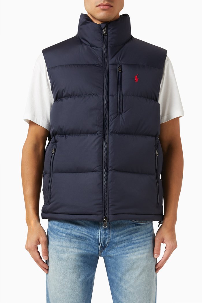 Logo Vest in Padded Ripstop, Blue