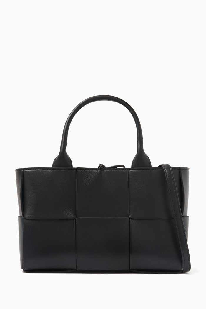 

Mini Arco Tote Bag in Intrecciato Leather, Black