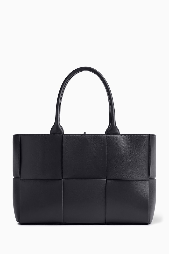 Small Arco Tote Bag in Intrecciato Leather, Blue