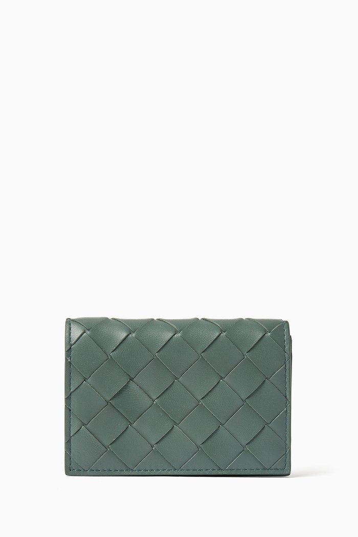 

Business Card Case in Intrecciato Leather, Green