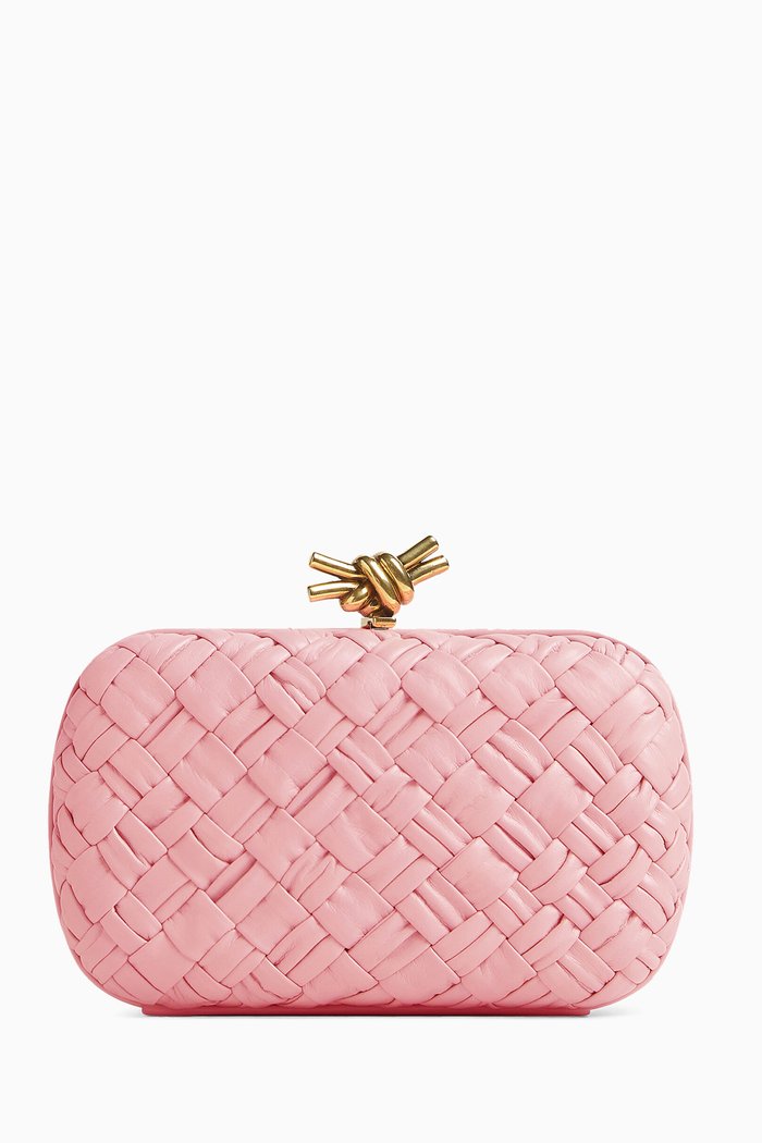 

Knot Minaudiere Clutch in Intrecciato Leather, Pink