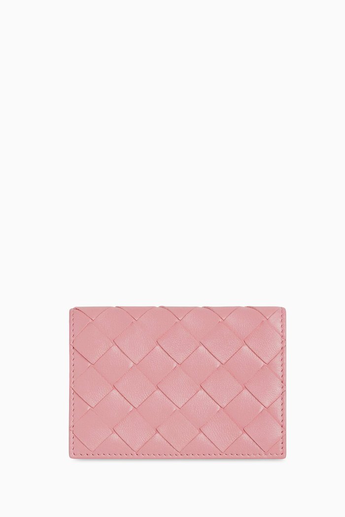 

Business Card Case in Intrecciato Leather, Pink