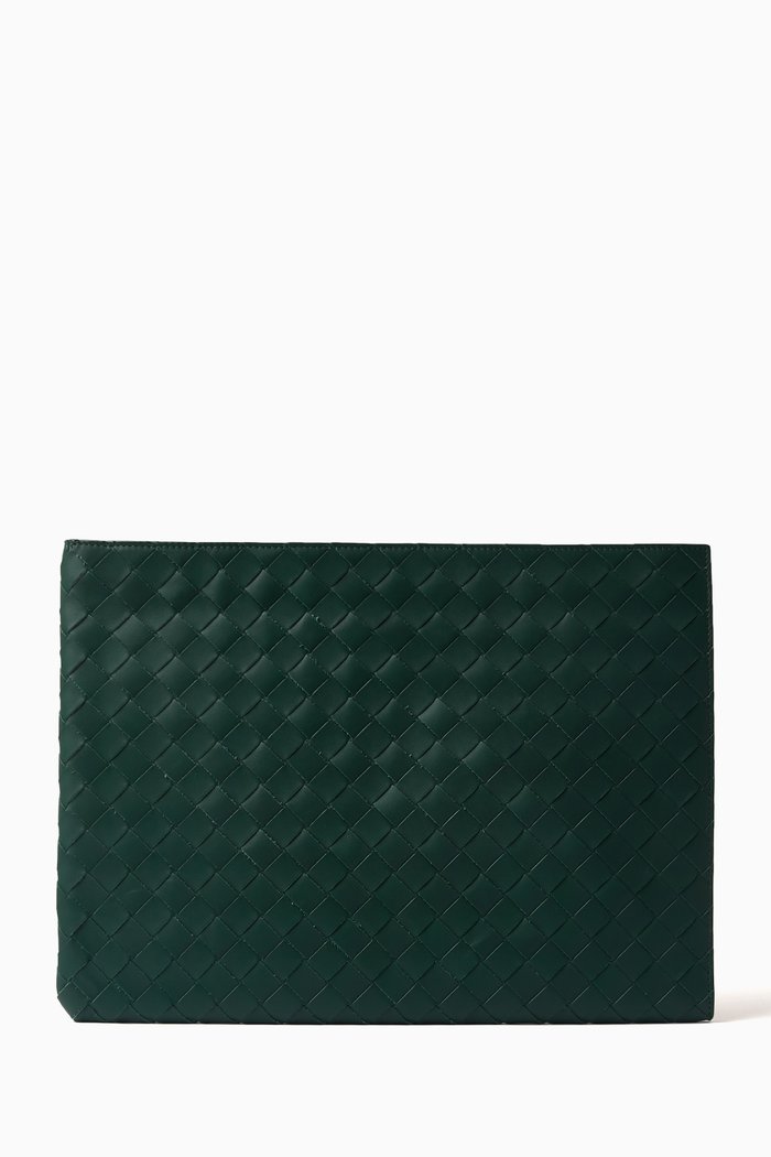 

Half-zip Pouch in Intrecciato Leather, Green