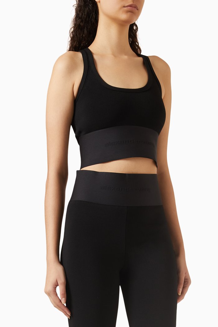 

Logo Scoop-neck Bra Top in Stretch Viscose, Black