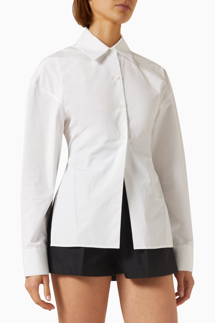 

Cinched Button-up Shirt in Cotton, White