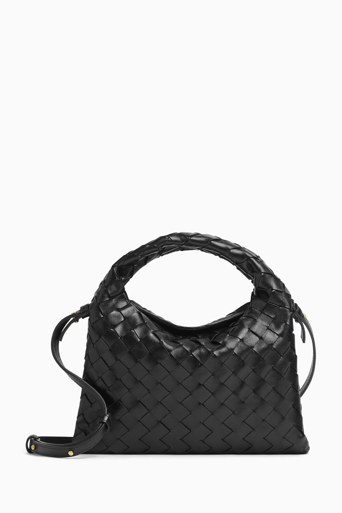 

Mini Hop Hobo Bag in Intrecciato Leather, Black