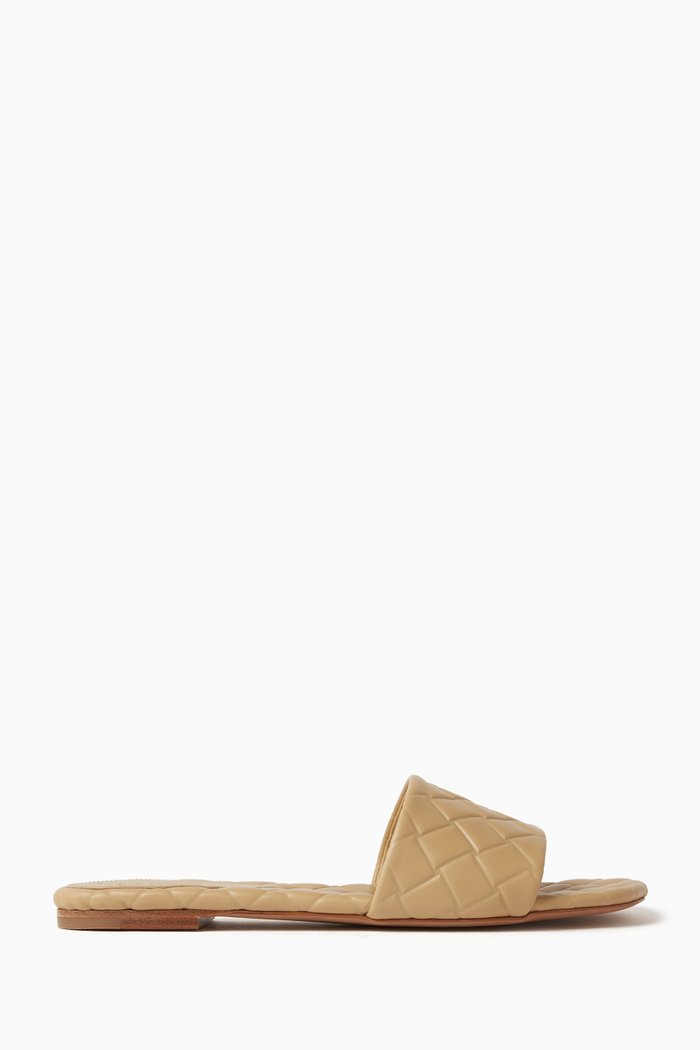 

Amy Padded Flat Mules in Intreccio Leather, Neutral