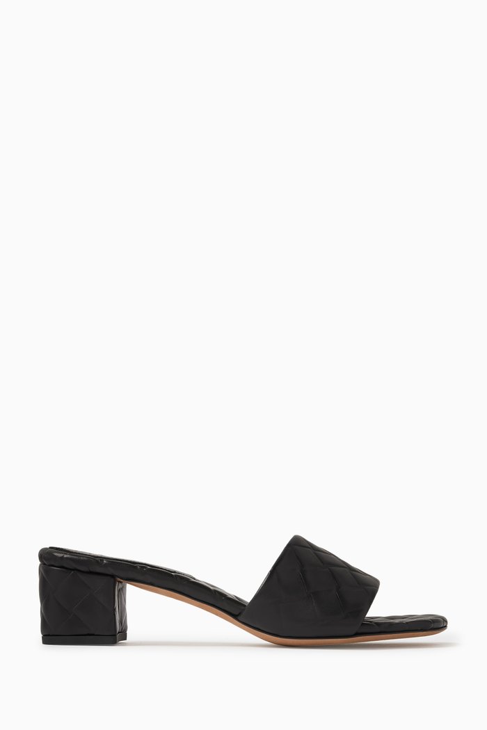 

Amy Padded Mules in Intreccio Leather, Black
