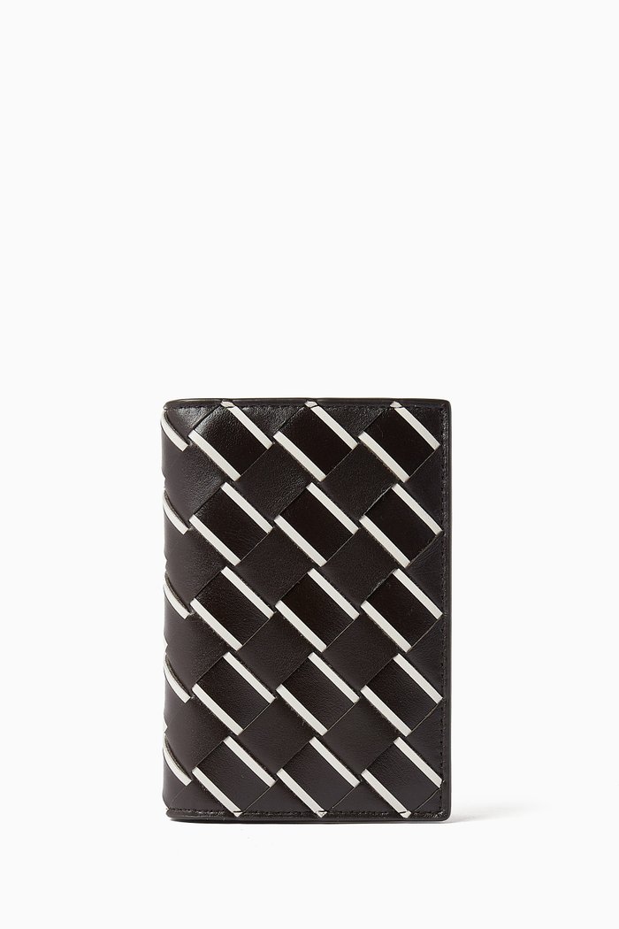

Flap Card Case in Intrecciato Leather, Brown