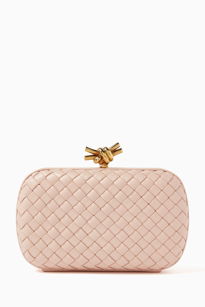 

Knot Minaudiere Clutch in Intreccio Calfskin, Pink