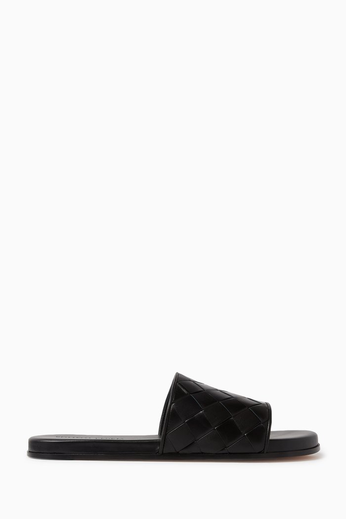 

Sunday Padded Mule Sandals in Intrecciato Leather, Black